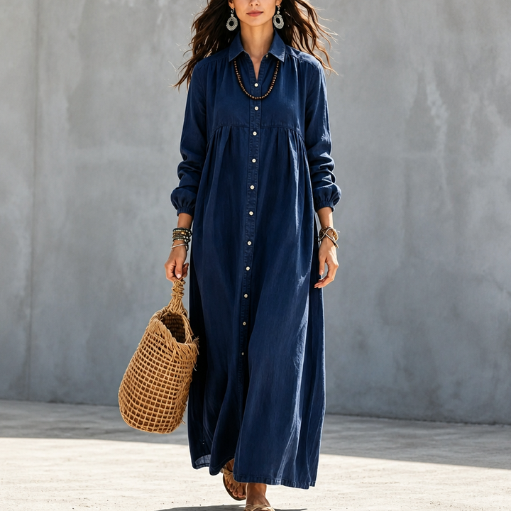 Linalle – Button-Front Linen-Look Maxi Dress