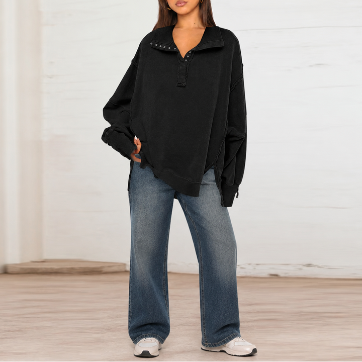 Lunecasa – Raw-Edge Split-Cuff Oversized Pullover