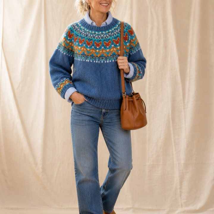 Mayfair Isle – Fair Isle Yoke Crew Neck Pullover Sweater