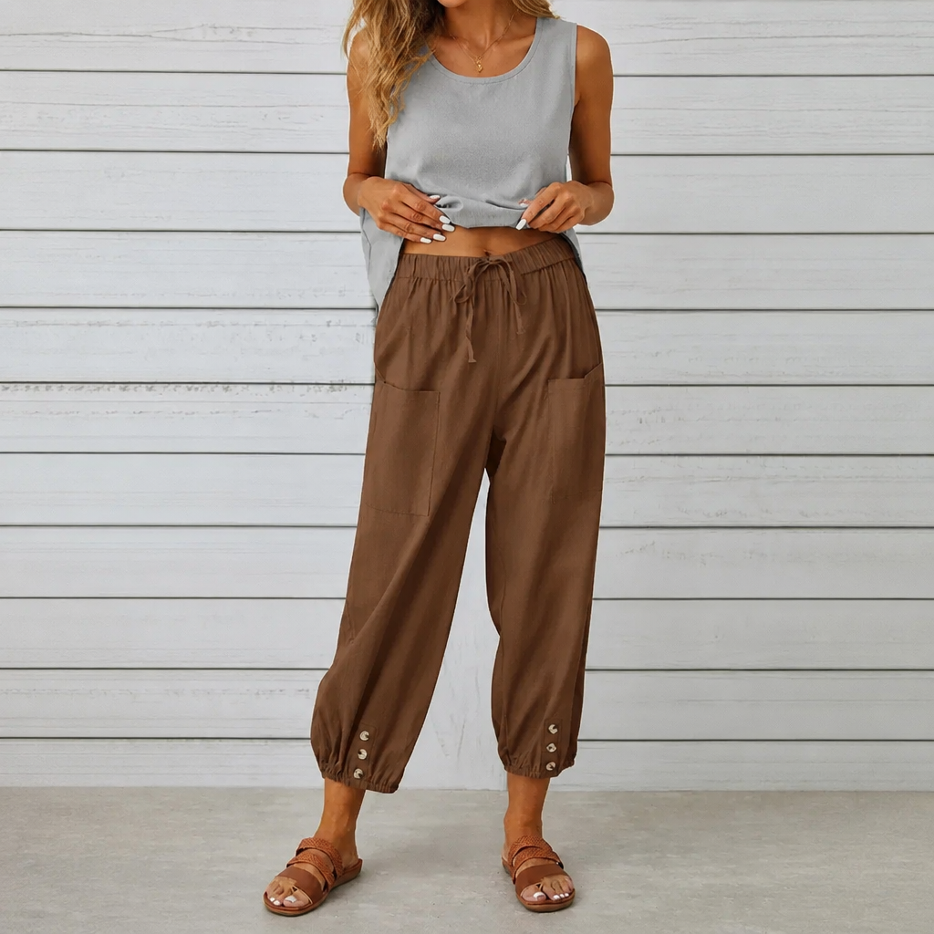 Wearbella – Wide-Leg Linen Blend Drawstring Pants