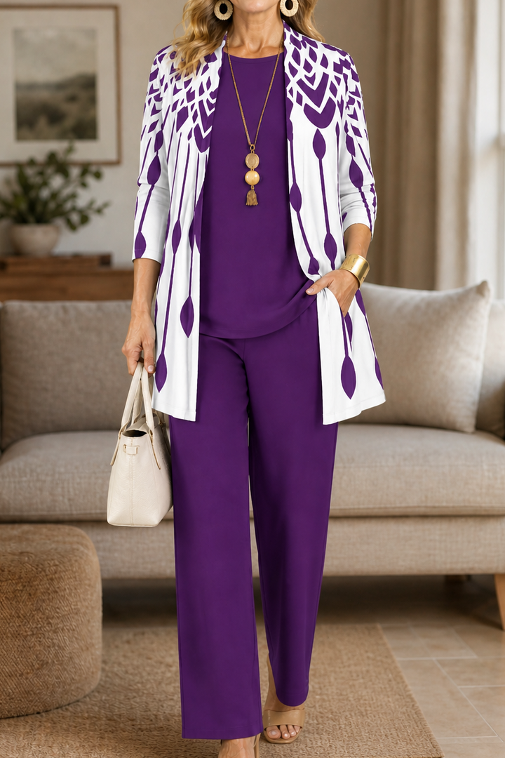 Wearbella – Botanical Print Cardigan, Top And Pants Set