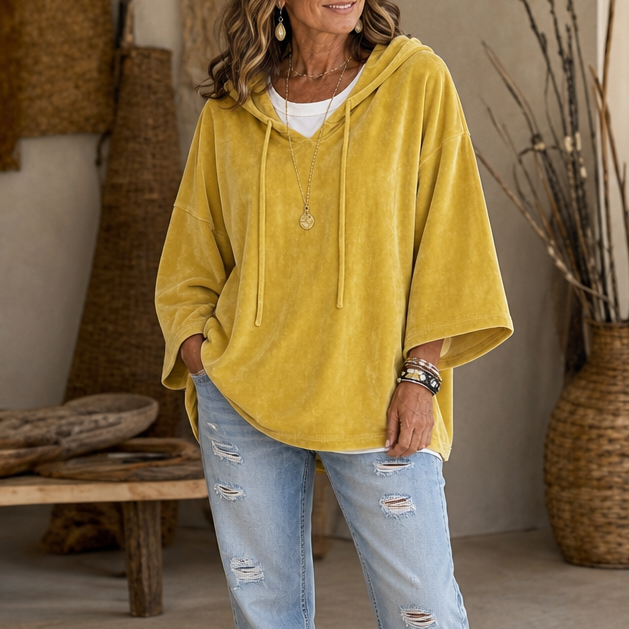 Veloura – V-Neck Hooded Velour Hoodie