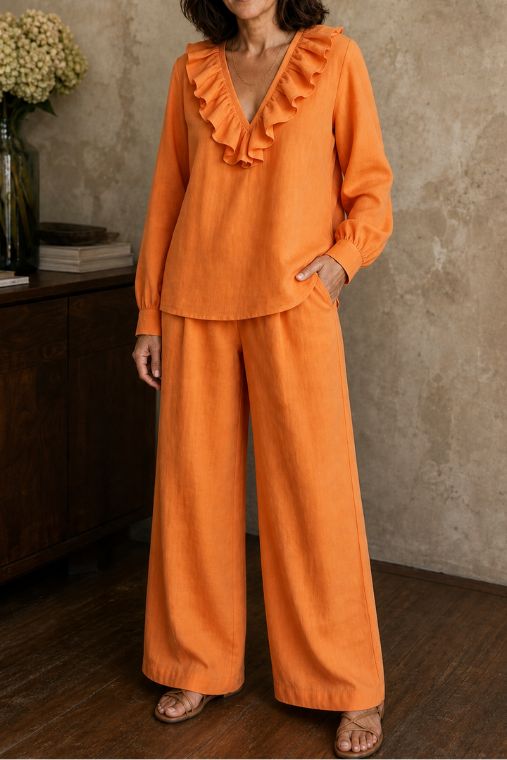 Wearbella – Wide-Leg V-Neck Two-Piece Set