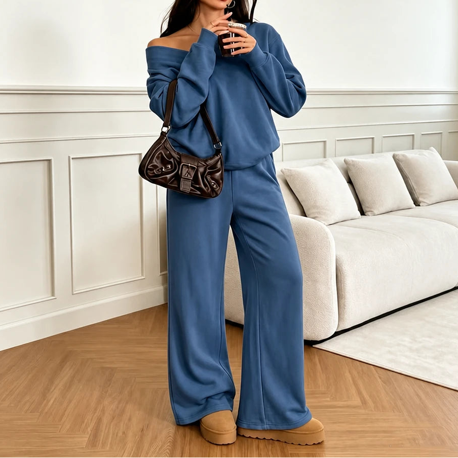 Vivelyn – V-Neck Knit Sweatshirt And Pants Set