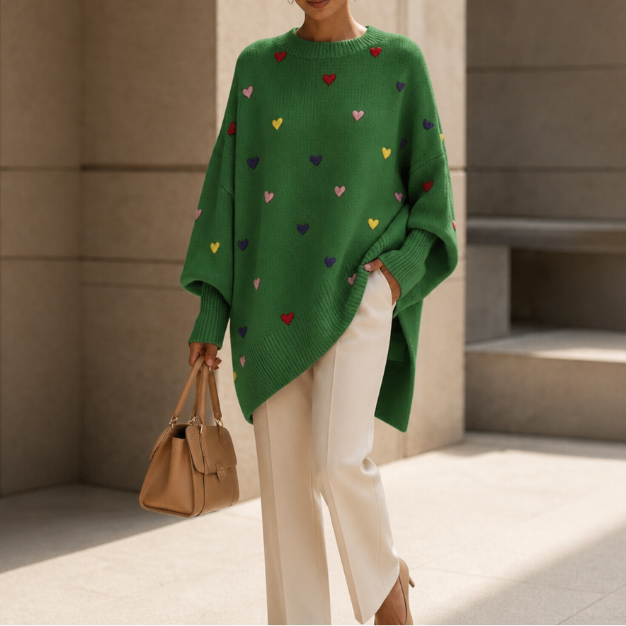 Heartwell – Colorful Heart Batwing Sweater