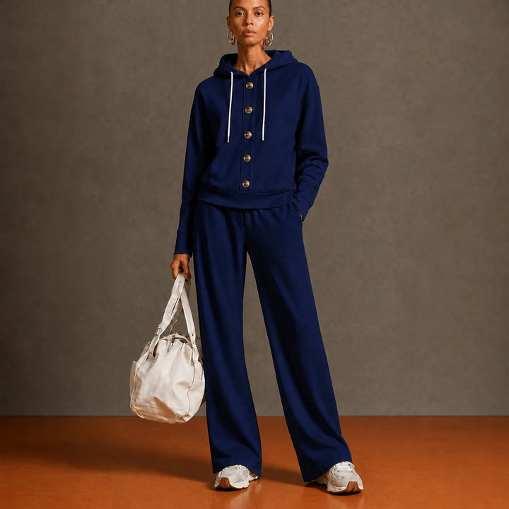 French Terry Button-Front Hoodie And Wide-Leg Sweatpants Set