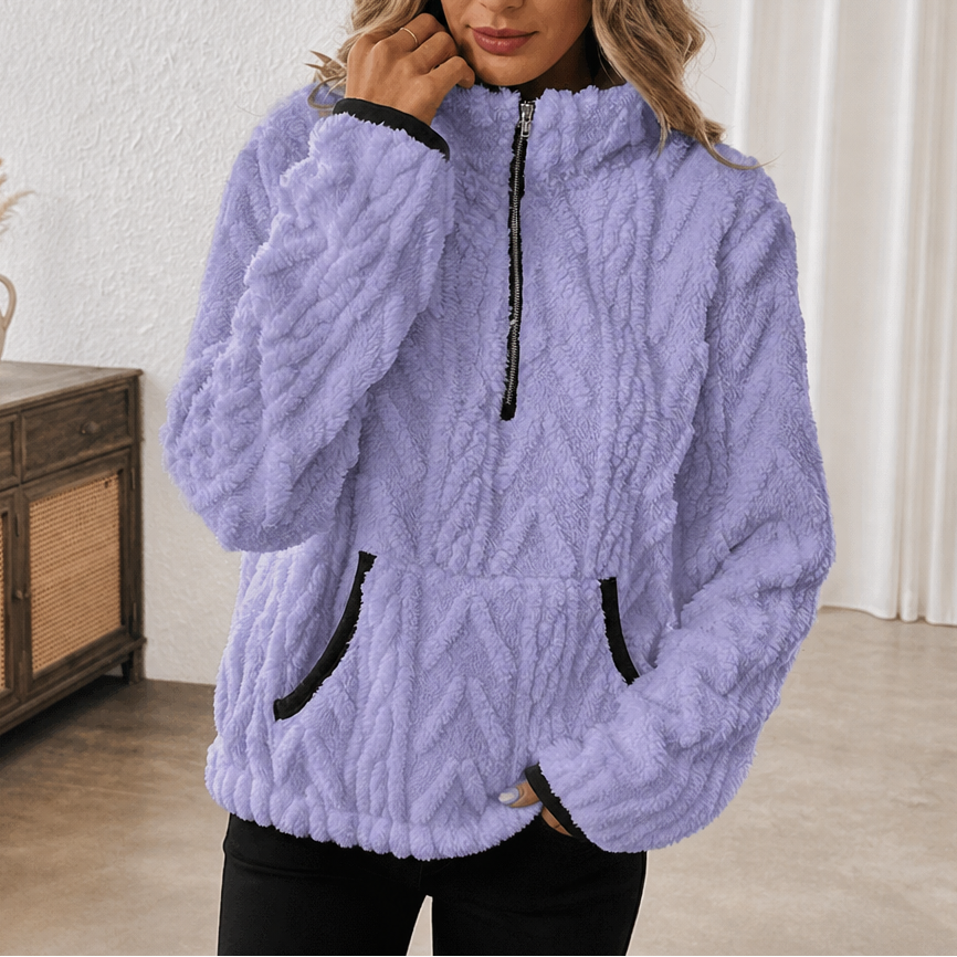 Lunelle – Plush Half-Zip Fleece Pullover With Kangaroo Pocket
