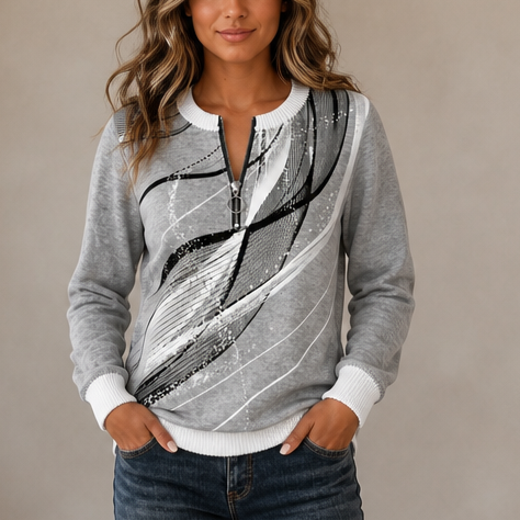 Lineora – Abstract Print Half-Zip Sweatshirt