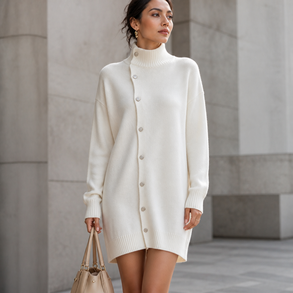 Wrapdaya – Oversized High-Neck Button Cardigan