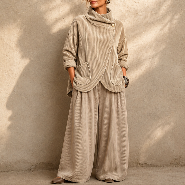 Draperly – Asymmetric Hem Hooded Corduroy Poncho