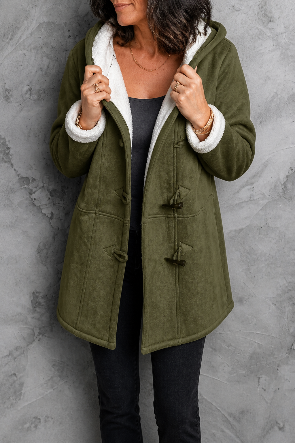 Suedeluxe – Hooded Faux Suede Coat With Plush Lining