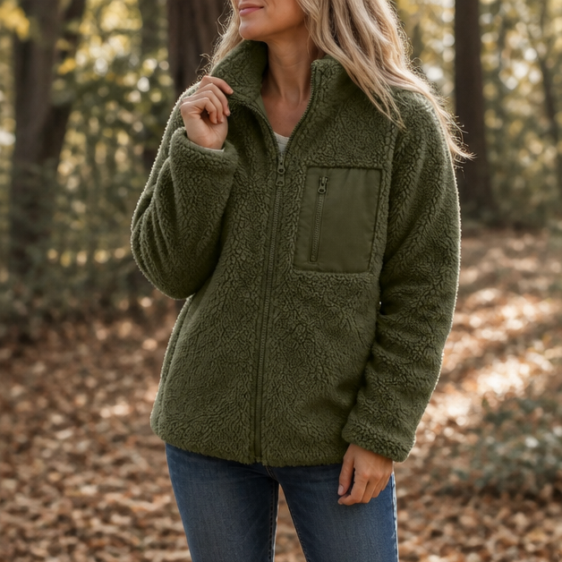Veluna – Fleece-Look Zip-Up Winter Jacket