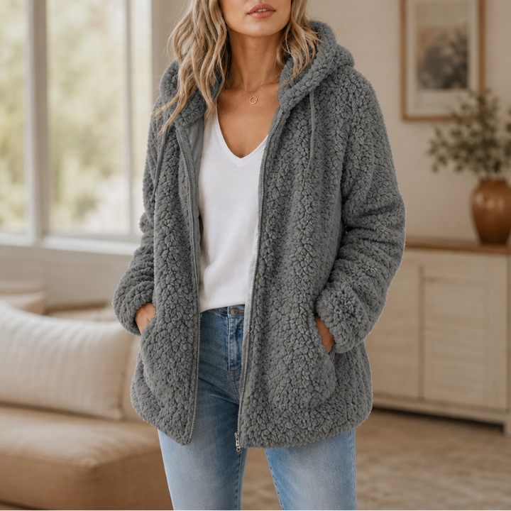Cozelia – Fuzzy Hooded Zip-Up Fleece Jacket