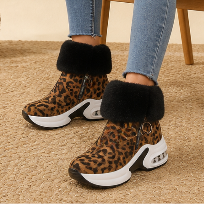 Veluna – Plush Fur-Cuff Chunky Ankle Boots