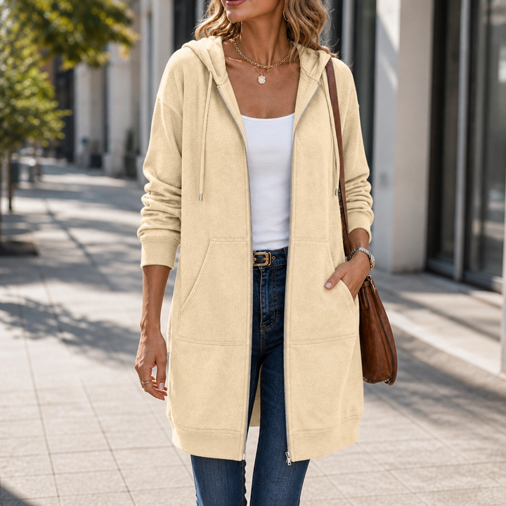 Coziluxe – Zip-Front Hooded Mid-Length Knit Cardigan
