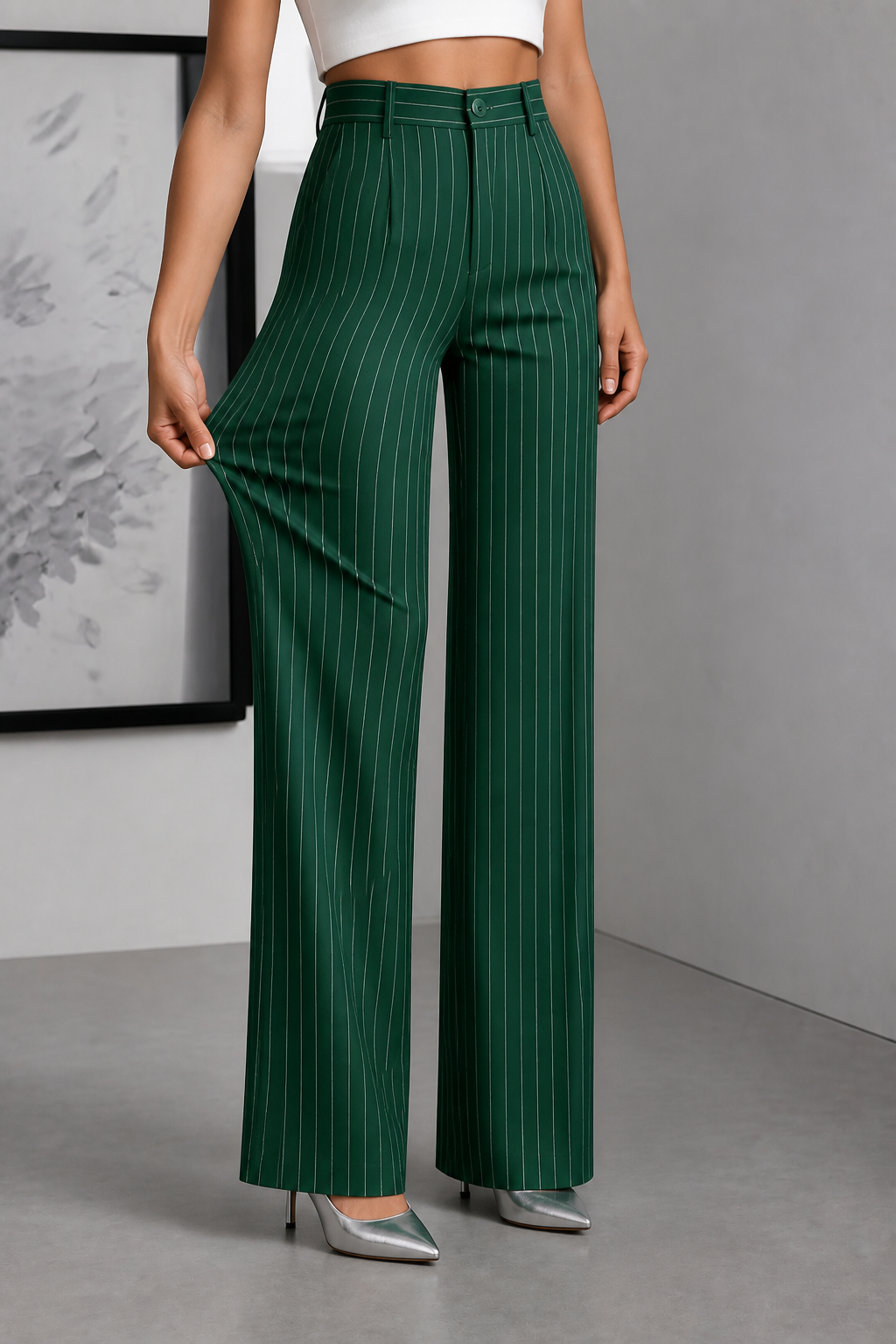 Longline – Pinstripe High-Waisted Wide-Leg Trousers