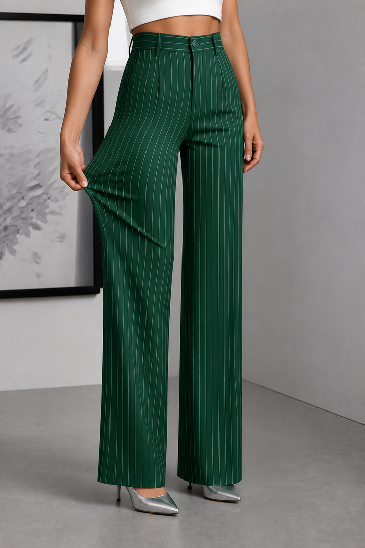 Longline – Pinstripe High-Waisted Wide-Leg Trousers