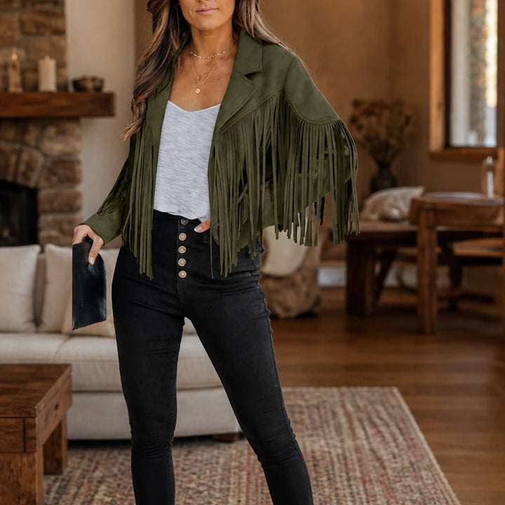 Fringe & Form – Laser-Cut Fringe Cropped Moto Jacket