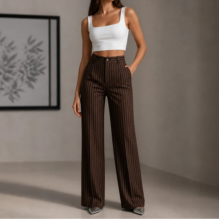 Wearbella – High-Waisted Pinstripe Wide-Leg Trousers