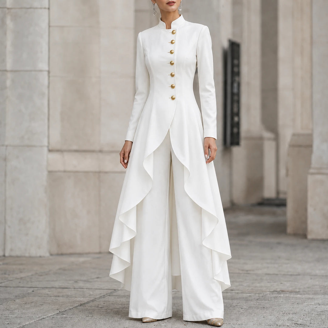 Vellora – Asymmetric Ruffled Tunic And Wide-Leg Pants Set