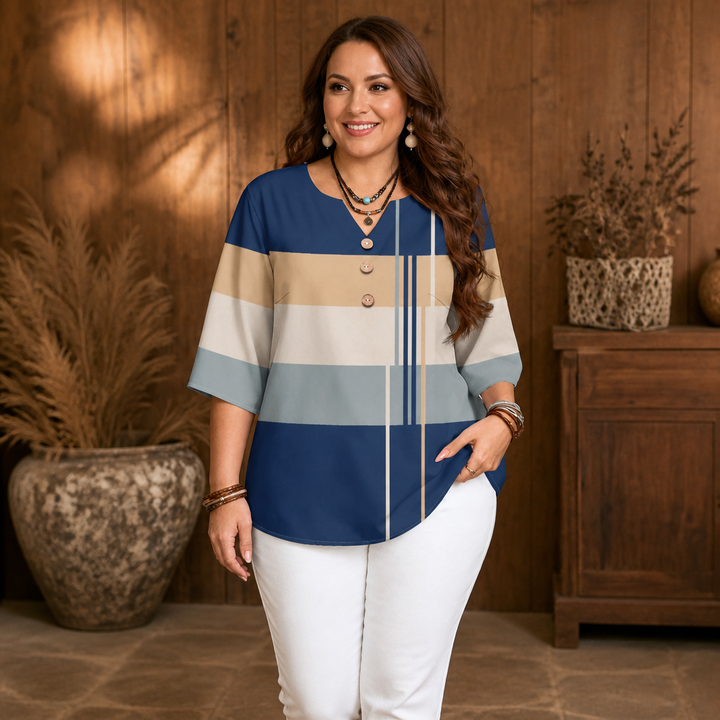 Wearbella – Colorblock Curved-Hem Relaxed Top
