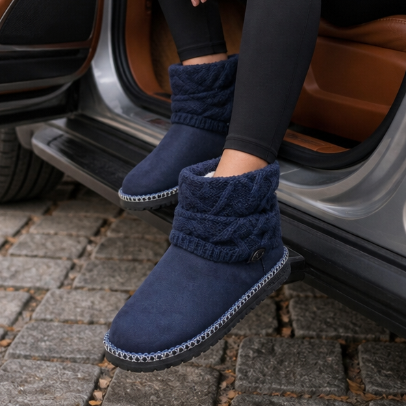 Coziva – Cable-Knit Cuffed Mid-Calf Suede Boots