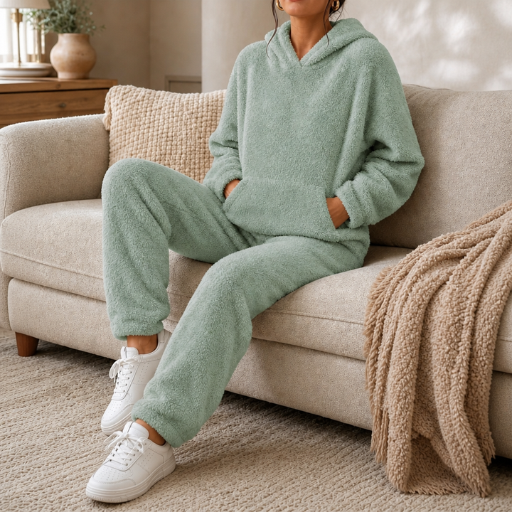 Cozy Haven – Plush Fleece Hooded Top And Jogger Pants Set