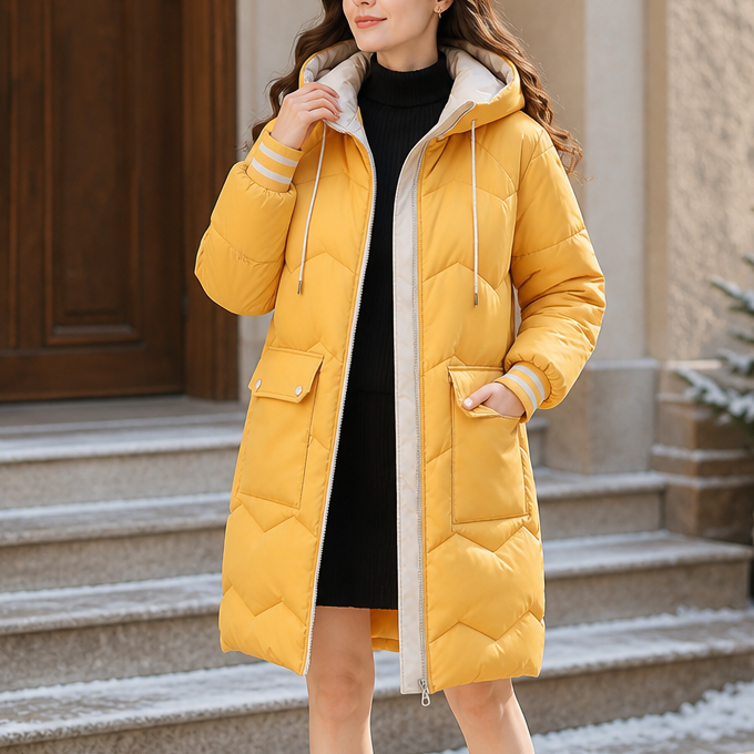Cozyelle – Hooded Mid-Length Puffer Coat