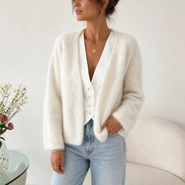 Veluna – Brushed Mohair-Wool-Look Open-Front Cardigan