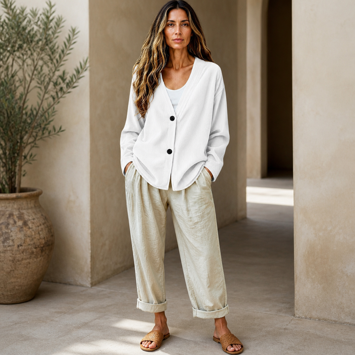 Corabelle – Rib Open-Front V-Neck Cardigan