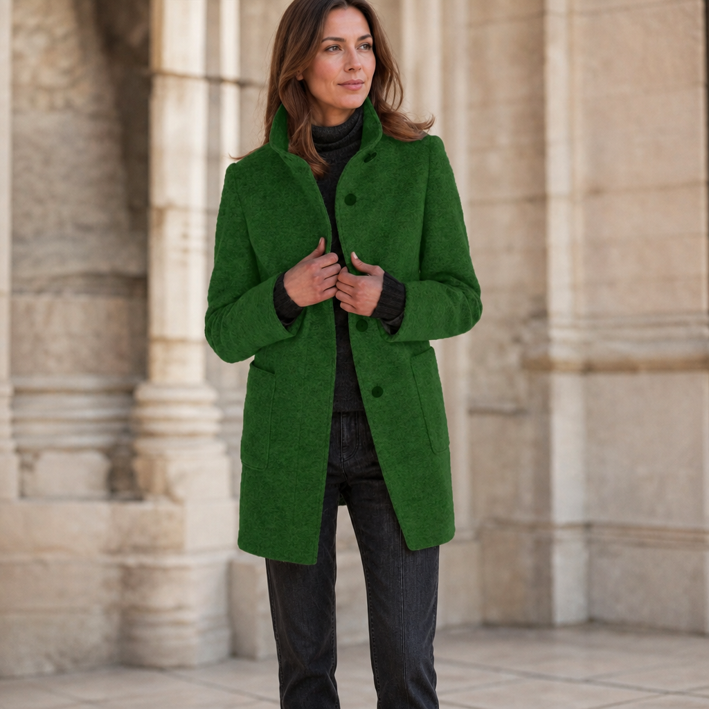 Standelle – Button-Front Stand Collar Fall Coat