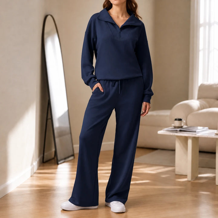 Veya – Quarter-Zip Stand-Collar Blouse And Wide-Leg Trouser Set