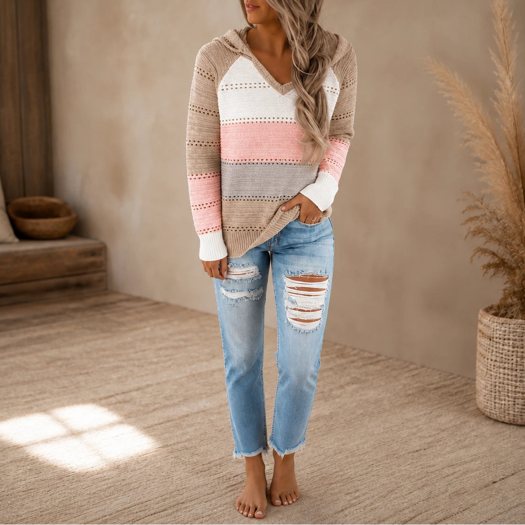 Colora Knit – Striped Hollow-Knit Hoodie