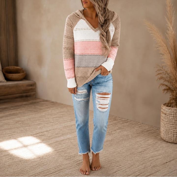 Colora Knit – Striped Hollow-Knit Hoodie