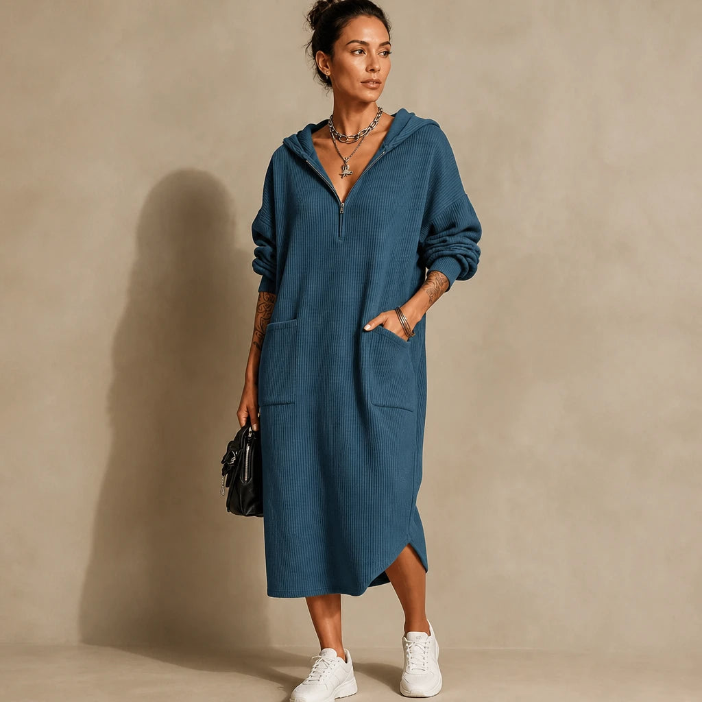 Everday – Hooded Zipper Pocket Midi Dress