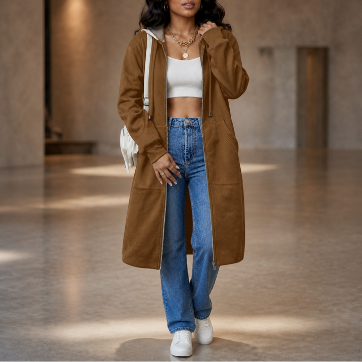 Cozyline – Fleece-Lined Tunic-Length Zip-Up Hoodie