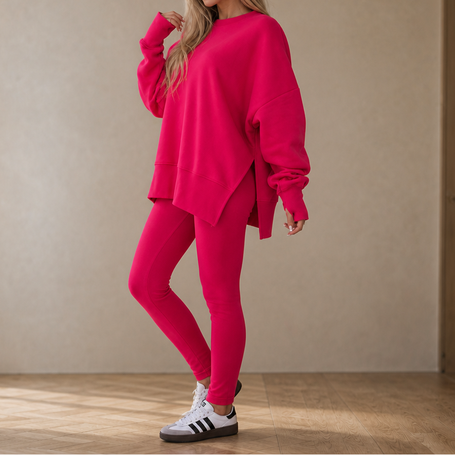 Ease & Grace – Side-Slit Sweatshirt And Leggings Set