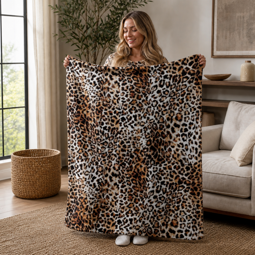 Purrfecto – Leopard Print Polyester Throw Blanket