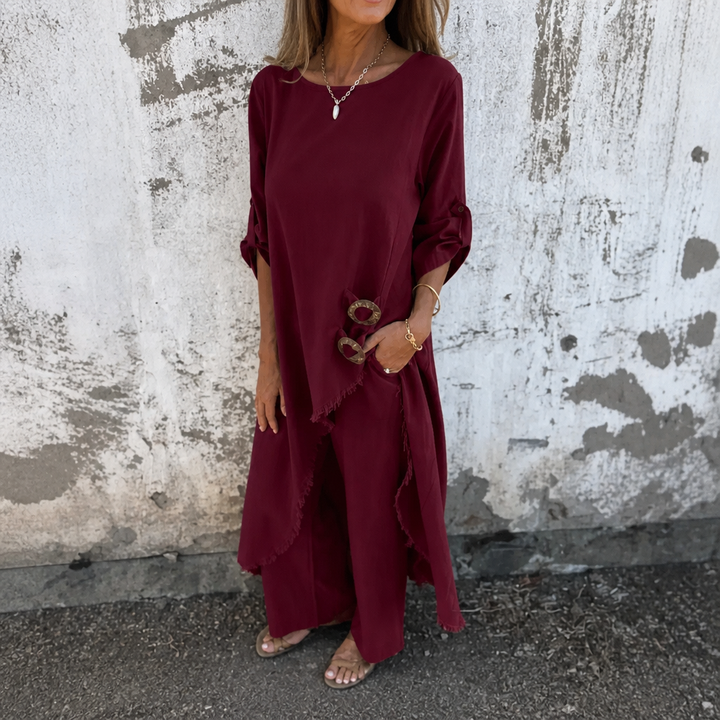 Effortlane – Asymmetric Hem Cotton-Linen Tunic Set