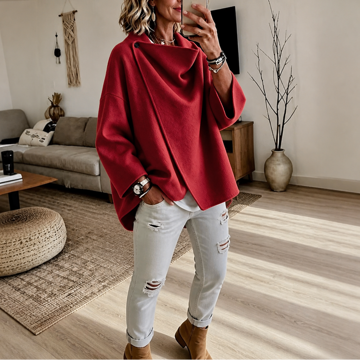 Wrapfield – Asymmetric Button Wrap Cape Jacket