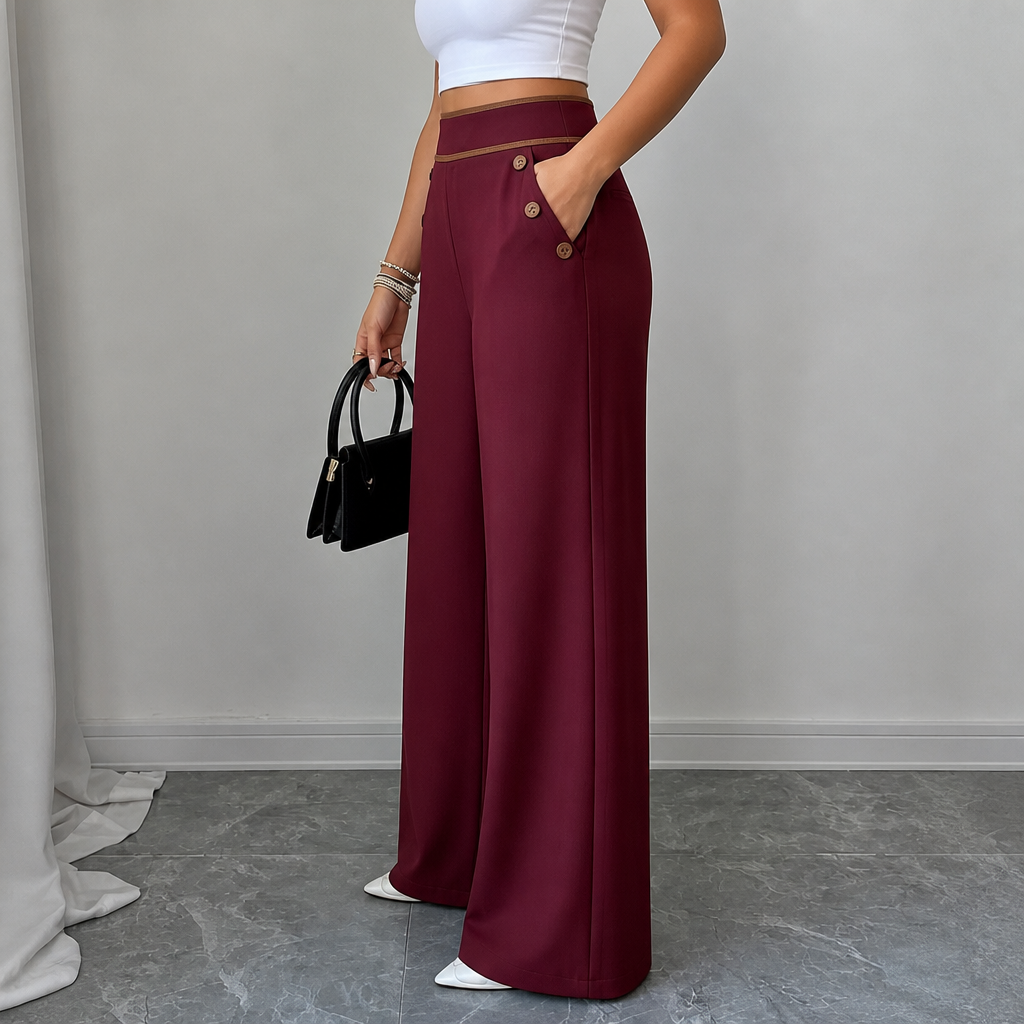 Seamora – Contrast-Trim High-Waisted Wide-Leg Trousers