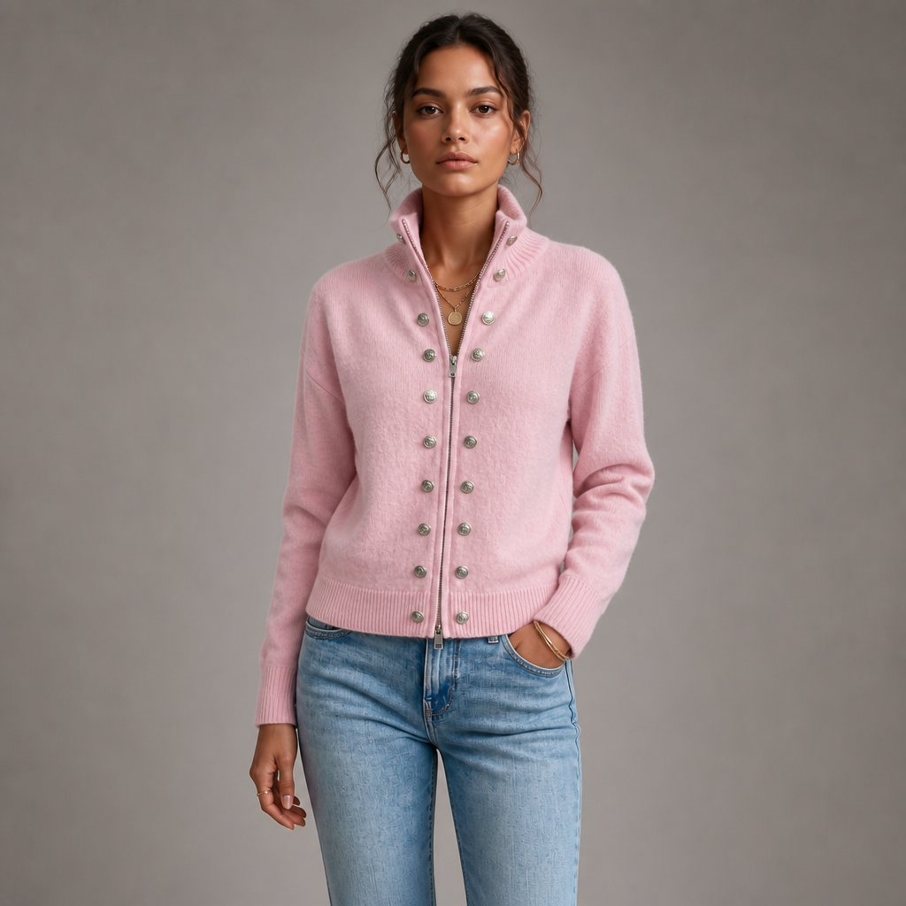 Wearvale – Two-Way Zip High-Neck Knit Cardigan