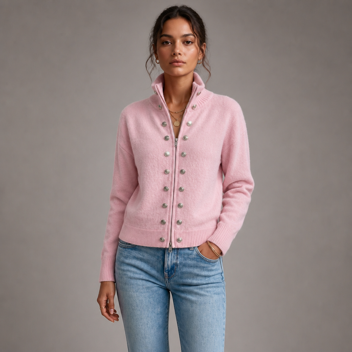 Wearvale – Two-Way Zip High-Neck Knit Cardigan