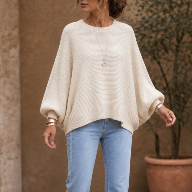 Drapeva – Fitted Cuff Batwing Knit Pullover