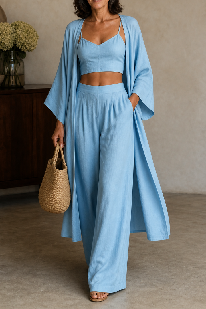 Mornday – Cotton-Linen Cardigan, Cami And Wide-Leg Pants Set