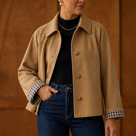 Tartanelle – Checked-Lining Raglan Casual Coat