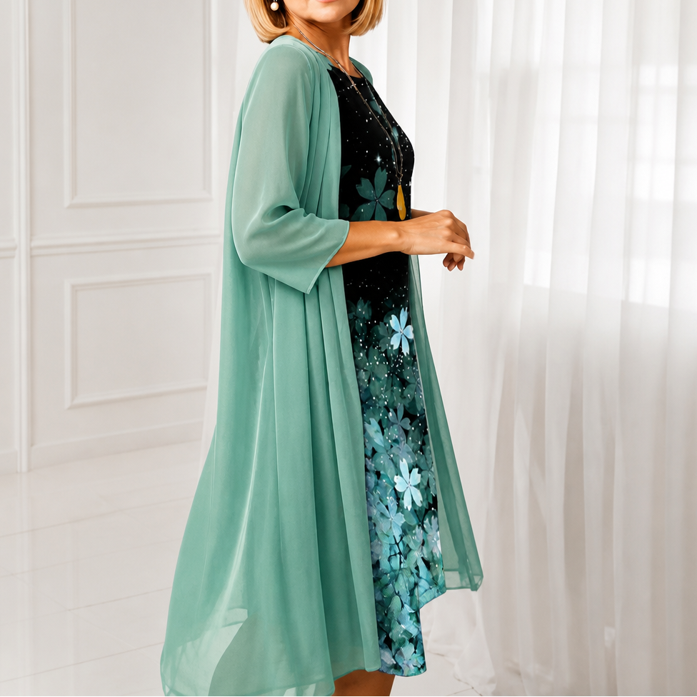 Onedress – Ombré Chiffon Duster And Floral Dress Set