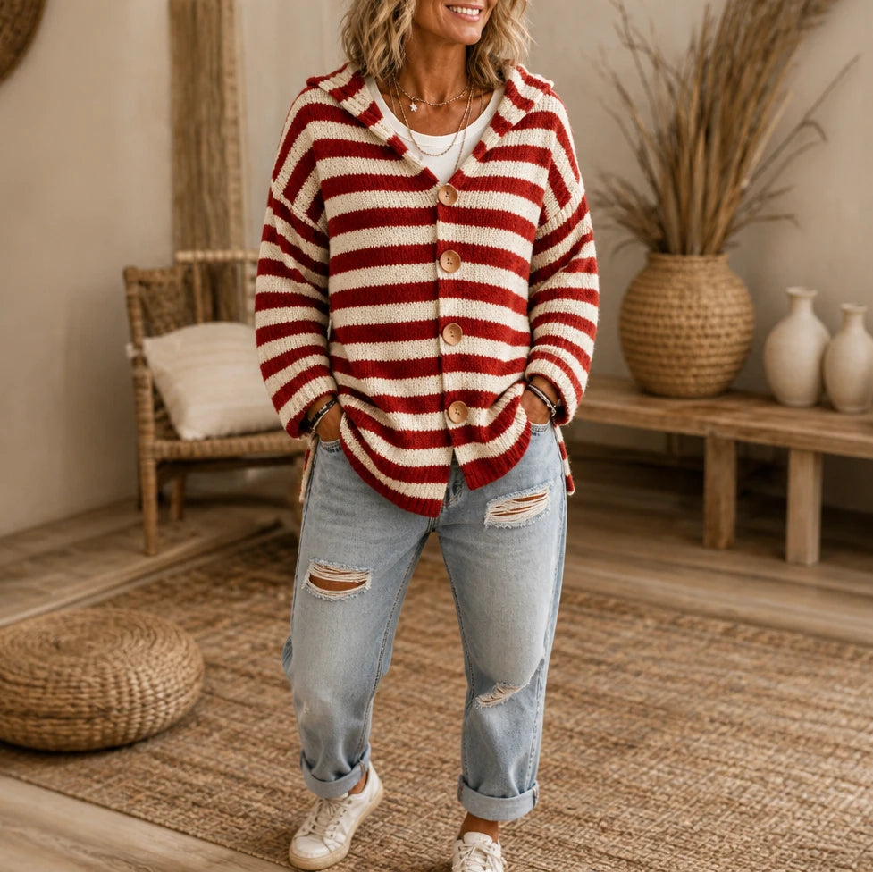 Stripa – Striped Hooded Knit Cardigan