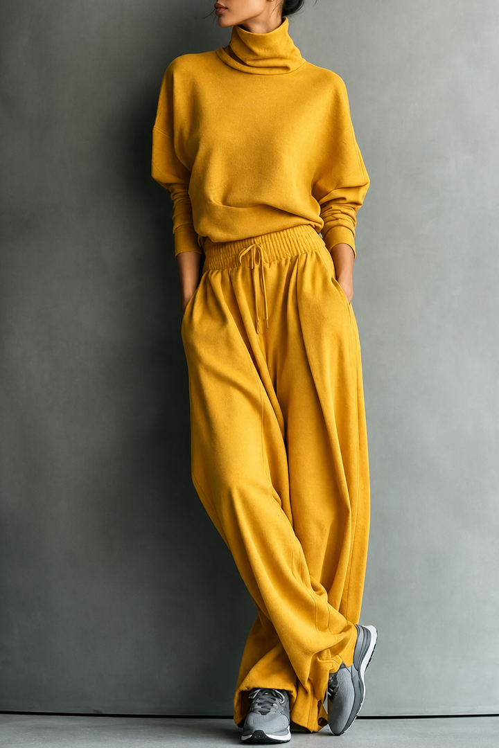 Wearbella – Turtleneck Top And Wide-Leg Pants Set