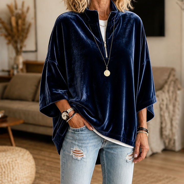 Wearbella – Half-Zip Funnel Neck Velour Pullover